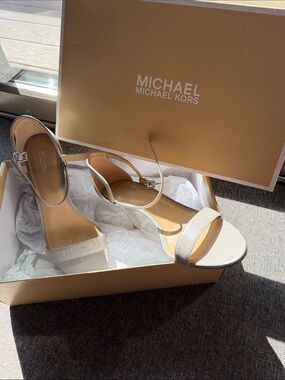 MICHAEL Michael Kors light gray Open-Toe Ankle Strap Stiletto Sandals
